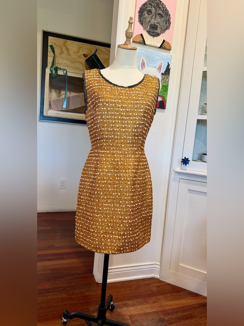 Louis Vuitton Tweed Sleeveless A-Line Dress with Black Trim - Picture 5 of 12